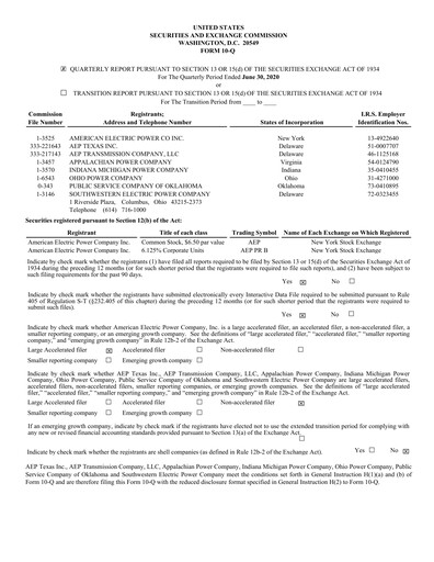 Thumbnail American Electric Power Quarterly Report 2020-q2