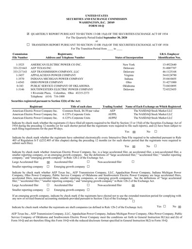 Thumbnail American Electric Power Quarterly Report 2020-q3