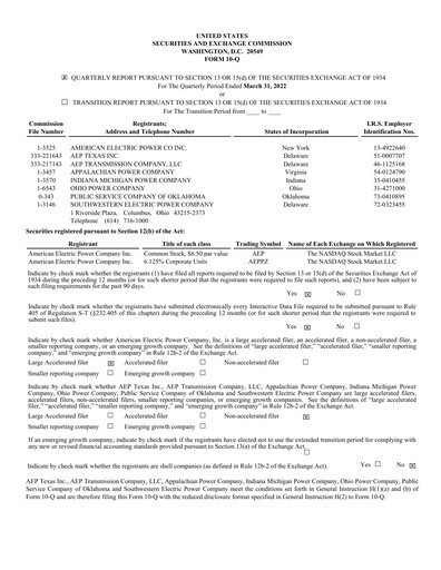 Thumbnail American Electric Power Quarterly Report 2022-q1