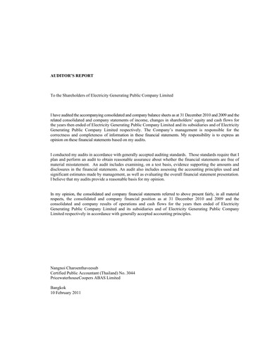 Thumbnail Electricity Generating Public Company Financial Statement 2010