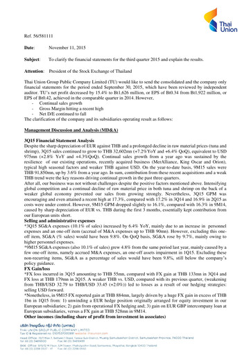 Vorschaubild Thai Union Group Quartalsbericht 2015-q3
