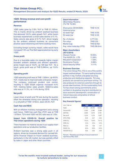 Vorschaubild Thai Union Group Quartalsbericht 2020-q1
