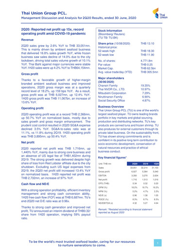 Vorschaubild Thai Union Group Quartalsbericht 2020-q2