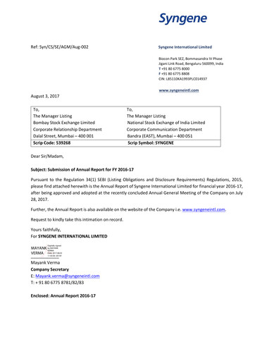 Thumbnail Syngene International Annual Report 2016-2017