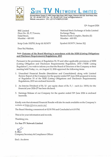 Thumbnail Sun TV Network
 Quarterly Report 2026-q1