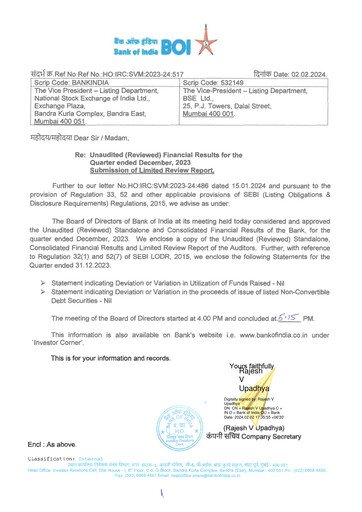 Thumbnail Bank of India
 Quarterly Report 2024-q3