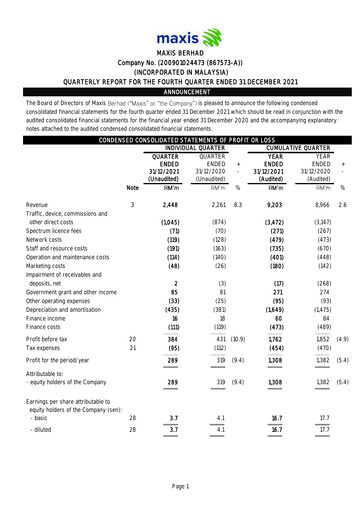 Thumbnail Maxis Berhad Quarterly Report 2021-q4