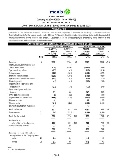 Thumbnail Maxis Berhad Quarterly Report 2025-q2