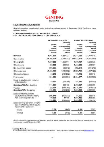Thumbnail Genting Berhad Quarterly Report 2025-q4
