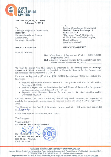 Thumbnail Aarti Industries Quarterly Report 2018-q3