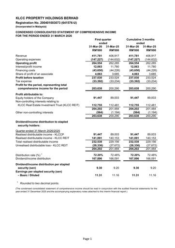 Thumbnail KLCC Property Holdings Quarterly Report 2026-q1