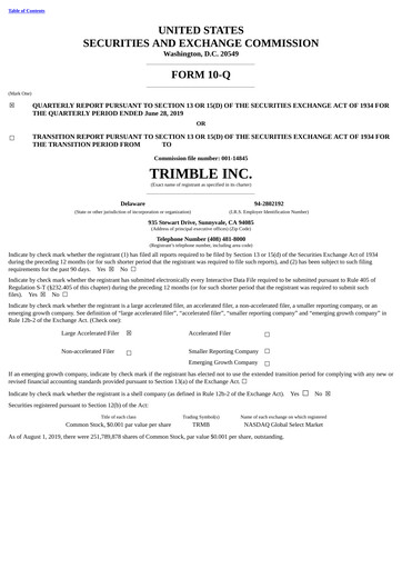 Thumbnail Trimble Quarterly Report 2019-q2