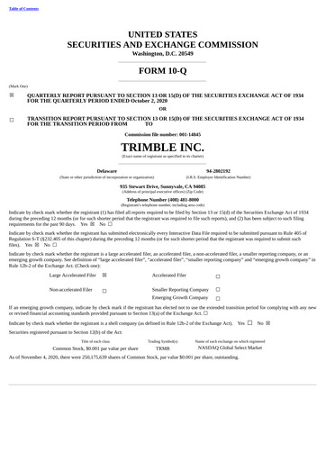 Thumbnail Trimble Quarterly Report 2020-q3