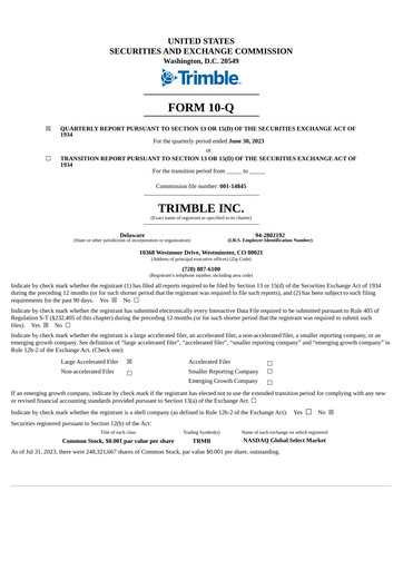 Thumbnail Trimble Quarterly Report 2023-q2