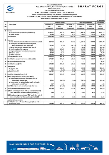 Thumbnail Bharat Forge
 Quarterly Report 2017-q3