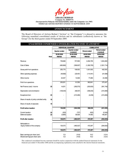 Thumbnail Capital A (Air Asia) Quarterly Report 2009-q3