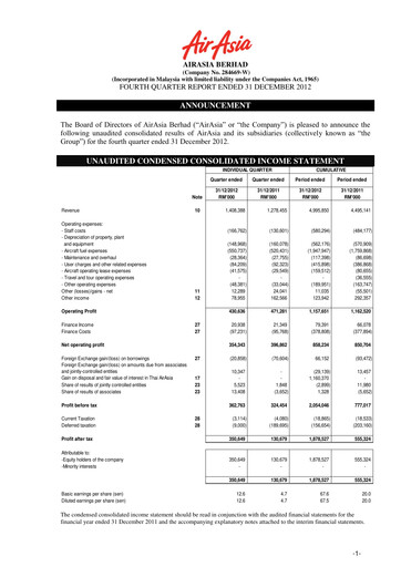 Thumbnail Capital A (Air Asia) Quarterly Report 2012-q4