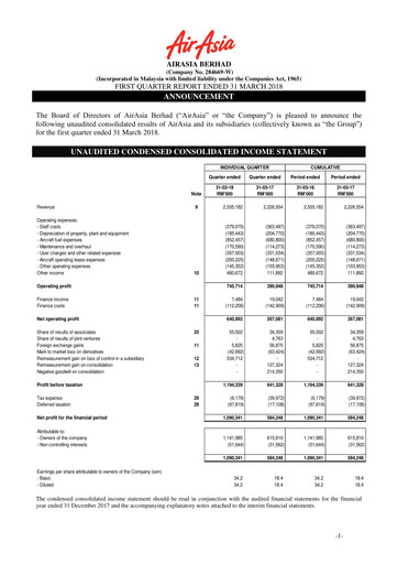 Thumbnail Capital A (Air Asia) Quarterly Report 2018-q1