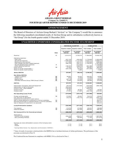 Thumbnail Capital A (Air Asia) Quarterly Report 2019-q4