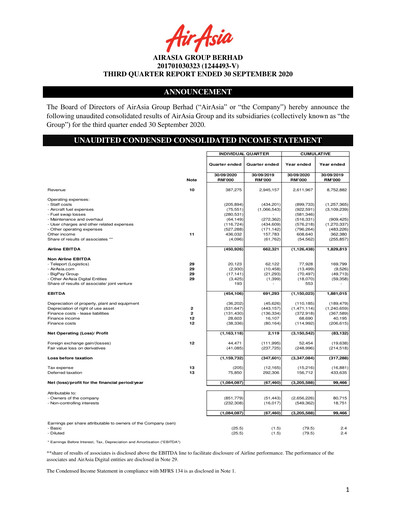 Thumbnail Capital A (Air Asia) Quarterly Report 2020-q3
