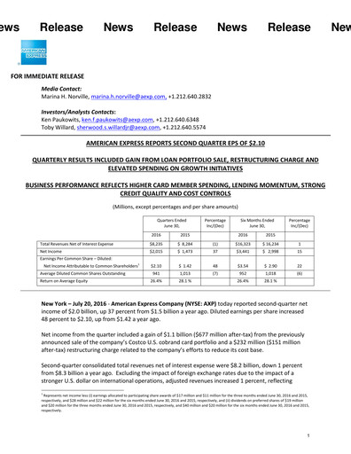 Thumbnail American Express Quarterly Report 2016-q2