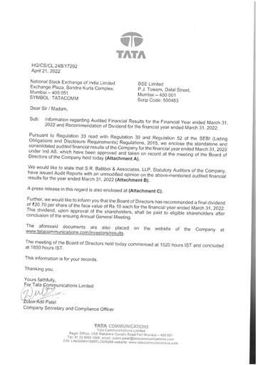 Vorschaubild Tata Communications Finanzmitteilung 2021-2022