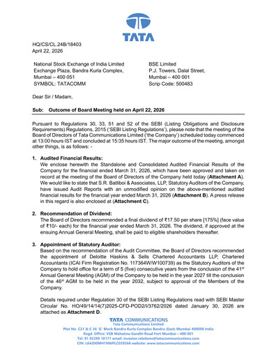 Thumbnail Tata Communications Financial Statement 2025-2026