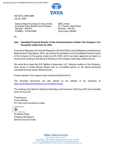 Thumbnail Tata Communications Quarterly Report 2020-q1