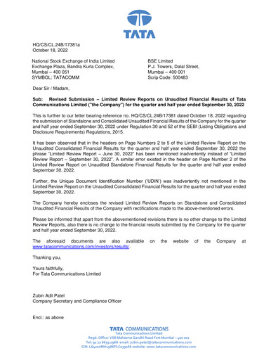 Thumbnail Tata Communications Quarterly Report 2022-q2