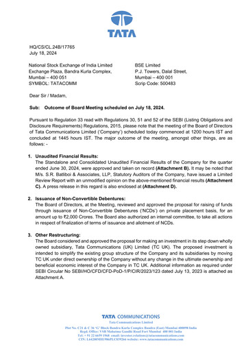 Thumbnail Tata Communications Quarterly Report 2024-q1