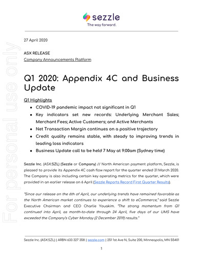 Vorschaubild Sezzle Quartalsbericht 2020-q1