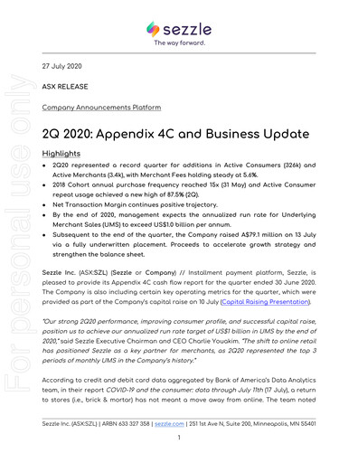 Vorschaubild Sezzle Quartalsbericht 2020-q2