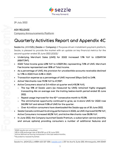 Vorschaubild Sezzle Quartalsbericht 2022-q2