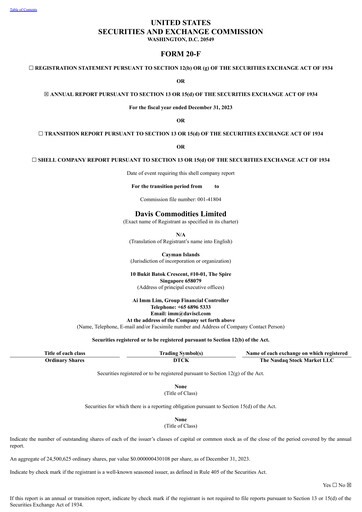 Thumbnail Davis Commodities Annual Report 2023