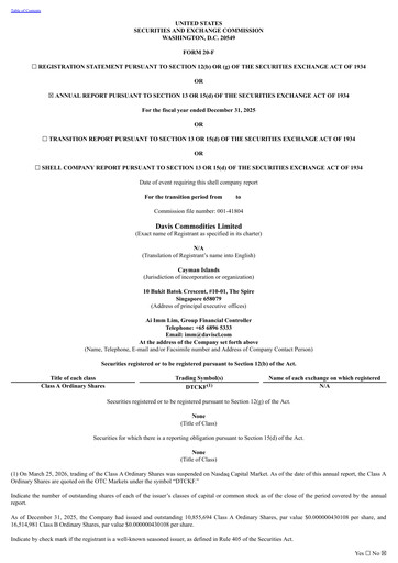 Miniature Davis Commodities Rapport annuel 2025