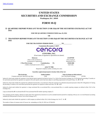Thumbnail Cencora Quarterly Report 2024-q3