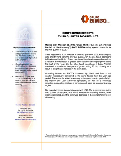 Thumbnail Grupo Bimbo
 Quarterly Report 2006-q3