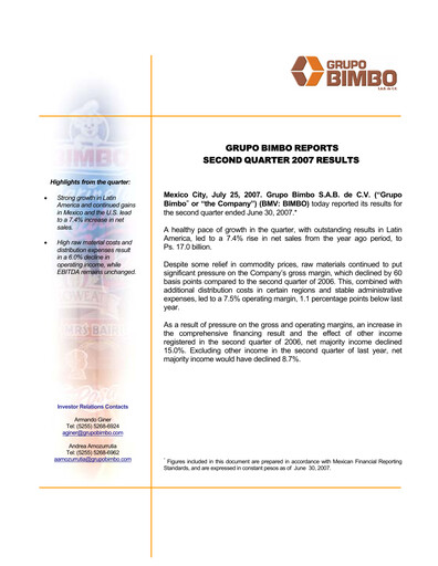 Thumbnail Grupo Bimbo
 Quarterly Report 2007-q2