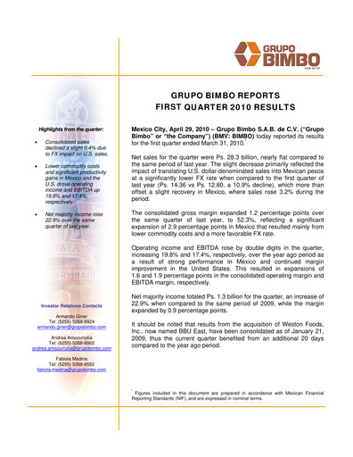 Thumbnail Grupo Bimbo
 Quarterly Report 2010-q1