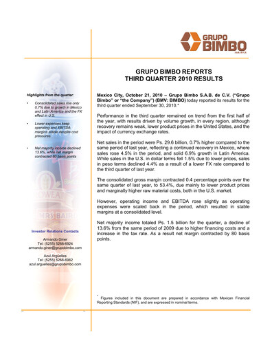 Thumbnail Grupo Bimbo
 Quarterly Report 2010-q3