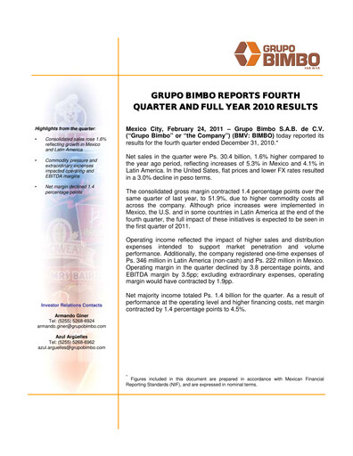 Thumbnail Grupo Bimbo
 Quarterly Report 2010-q4