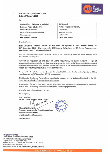 Vorschaubild AU Small Finance Bank Quartalsbericht 2022-q3