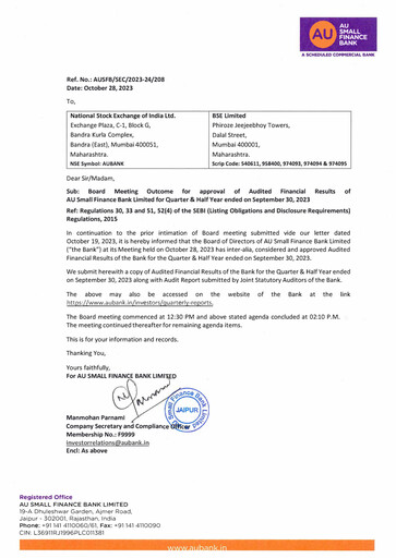 Thumbnail AU Small Finance Bank Quarterly Report 2023-q2