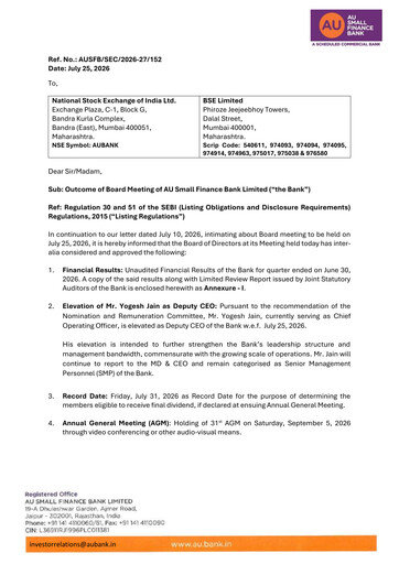 Thumbnail AU Small Finance Bank Quarterly Report 2026-q1