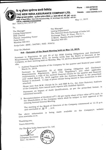 Thumbnail New India Assurance
 Financial Statement 2018-2019