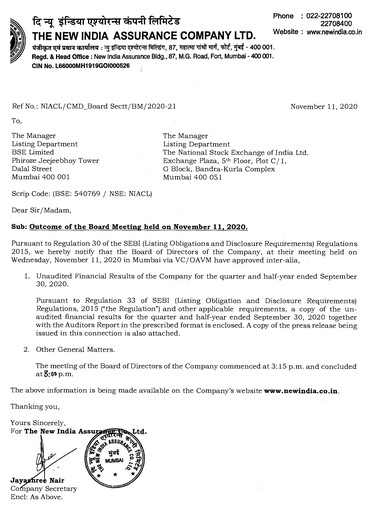 Thumbnail New India Assurance
 Half-year Report 2020-h1