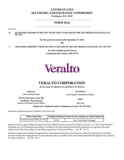 Thumbnail Veralto Quarterly Report 2024-q3
