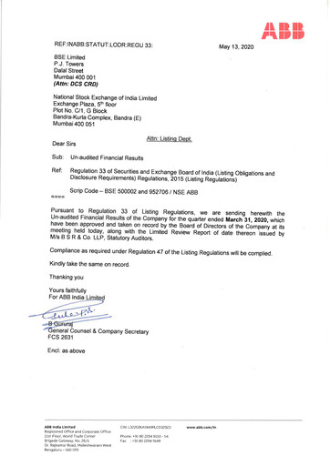 Thumbnail ABB India
 Quarterly Report 2020-q1