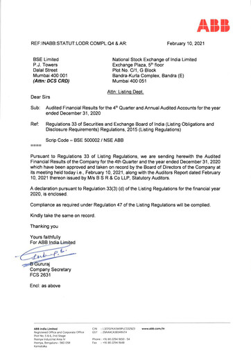 Thumbnail ABB India
 Quarterly Report 2020-q4