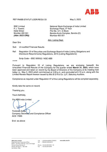 Thumbnail ABB India
 Quarterly Report 2023-q1
